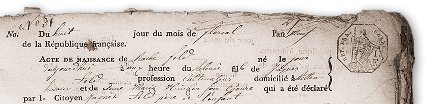 Teil einer Geburtsurkunde aus dem Jahr 1801